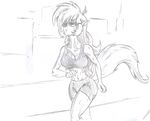  anthro big_breasts black_and_white breasts callie_briggs cat cleavage clothed clothing eyewear feline female glasses hair long_hair mammal monochrome plagueofgripes running solo swat_kats sweat 