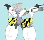  aircraft android antennae butt clothing female gun machine not_furry oc:nassa ranged_weapon robot simple_background solo sparkle swimsuit tartaurus weapon 