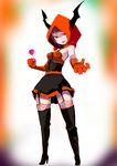  alternate_costume candy fishnet_legwear fishnets food garter_straps halloween halloween_costume han_juri highres hood horned_headwear horns kiringa lollipop looking_at_viewer skirt smile solo street_fighter street_fighter_v thighhighs 