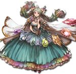  breasts cape cleavage de_la_fille dress earrings frills full_body gem granblue_fantasy green_hair hair_ornament jewelry large_breasts long_hair looking_at_viewer minaba_hideo multicolored_hair official_art ring solo transparent_background twintails 