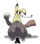  0_toes 3_fingers anthro black_eyes black_skin dipstick_ears english_text female kingbeast marker mimikyu nintendo pok&eacute;mon pussy rosy_cheeks simple_background solo text toilet_paper video_games white_background white_pupils 