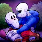  2016 animated_skeleton blush bone clothing cute lizherubones male night not_furry outside papyrus_(undertale) sans_(undertale) skeleton sky smile star undead undertale video_games 