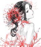  black_hair eyeshadow flower highres lipstick long_hair makeup original ponytail sketch solo umishima_senbon 