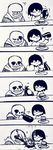  animated_skeleton bbdanbb black_and_white bone burger clothed clothing comic duo eyes_closed food hair human ketchup mammal monochrome protagonist_(undertale) sans_(undertale) skeleton undead undertale video_games 