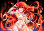  absurdres ahoge alastor_(shakugan_no_shana) bandages fire hair_between_eyes highres jewelry long_hair looking_at_viewer necklace open_mouth red_eyes red_hair shakugan_no_shana shana shinonome_mozuku sword weapon 