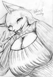  2016 anthro big_breasts breasts canine cleavage clothed clothing cocolog female fur huge_breasts japanese mammal roko_(cocolog) sketch solo tongue tongue_out wolf 