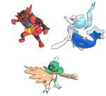  bird black_fur blue_eyes blue_hair fire owl pokemon pokemon_sm red_fur seal tiger transparent_background white_skin 