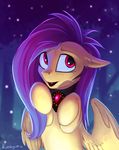  2016 equine feathered_wings feathers fluttershy_(mlp) friendship_is_magic fur hair mammal my_little_pony night nude open_mouth outside pegasus pink_hair red_eyes rublegun solo teeth wings yellow_fur 