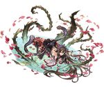  ass brown_hair full_body gloves granblue_fantasy hands_together long_hair magic_circle minaba_hideo official_art petals rosetta_(granblue_fantasy) smile solo thorns transparent_background very_long_hair 
