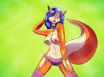  2016 anthro areola armpits big_breasts blue_hair breasts camel_toe canine carmelita_fox choker clothed clothing eyes_closed female fox fur gloves green_background hair hands_behind_head mammal midriff multicolored_fur navel nipples orange_fur partially_clothed raining seductive simple_background sly_cooper_(series) solo tan_fur tgtf234 two_tone_fur underwear video_games wet 