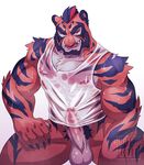  abs anthro balls catsudon clothing erection erection_under_clothes feline front_view humanoid_penis looking_at_viewer male mammal muscular naughty_face nipples partially_retracted_foreskin pecs penis pinup pose pubes shirt signature sitting smile smirk solo spread_legs spreading tank_top tiger uncut wet_shirt 