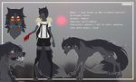  anthro canine claws clothed clothing english_text eyewear female feral fluffy fluffy_tail glasses mammal maocrowhard model_sheet nude pale_eyes solo standing text wolf 