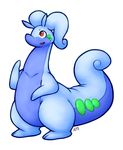  2016 bludra dragon gastropod goodra kukukaku male nintendo open_mouth pok&eacute;mon red_eyes simple_background slightly_chubby slime solo thick_thighs video_games 