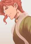  earrings flesh_bud from_side gakuran jewelry jojo_no_kimyou_na_bouken kakyouin_noriaki lanxjourney male_focus profile purple_eyes red_hair sash school_uniform smile solo stardust_crusaders transparent upper_body 