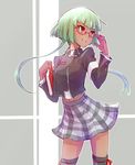  book commentary_request emerald_sustrai glasses green_hair iesupa red_eyes rwby school_uniform short_hair_with_long_locks solo translation_request 