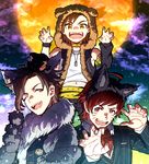  ;) ;d ahoge alternate_costume animal_ears animal_hood bad_id bad_twitter_id bare_shoulders brown_eyes brown_hair cloud cloudy_sky collar dog_hood dog_tags facial_hair full_moon goatee halloween hat hood idolmaster idolmaster_side-m kamiya_yukihiro male_focus mini_hat mini_top_hat moon multiple_boys navel night night_sky one_eye_closed open_mouth paws red_eyes red_hair sky smile studded_collar suit_jacket tachibana_shirou tendou_teru top_hat wen_(panda) whisker_markings yellow_eyes 