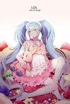  bad_id bad_pixiv_id blue_eyes blue_hair blueberry checkerboard_cookie cookie copyright_name food fruit gotmil hatsune_miku kneehighs long_hair lots_of_laugh_(vocaloid) sailor_collar scrunchie sitting socks solo star strawberry stuffed_animal stuffed_bunny stuffed_toy twintails very_long_hair vocaloid 
