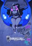  2016 anthro big_breasts bow breasts car cat chav cleavage clothed clothing fake_breasts fangs feline female ghetto graffiti hood hoodie hourglass_figure huge_breasts makeup mammal minx_kitten nike ponytail shiny slit_pupils smutbunny thick_thighs urban vehicle wide_hips 