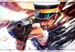  aiming_at_viewer angry blood blurry clenched_teeth depth_of_field golden_kamuy gun hat hscatter letterboxed male_focus military military_uniform nosebleed peaked_cap pointing pointing_at_viewer red_eyes rifle scar scarf solo sugimoto_saichi teeth uniform weapon 