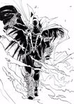  cape chain choma_(yippeeyiyea) highres image_comics male_focus mask monochrome skull solo spawn spawn_(spawn) spikes superhero 