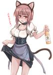  alcohol anchor_symbol animal_ears apron beer_bottle bottle breasts brown_eyes cat_ears cat_tail choker collarbone commentary_request cowboy_shot dress dress_lift drunk fake_animal_ears holding holding_bottle iron_cross kantai_collection lifted_by_self looking_at_viewer lowenbrau medium_breasts oktoberfest open_mouth product_placement puffy_short_sleeves puffy_sleeves round_teeth short_hair short_sleeves sidelocks simple_background solo tail teeth translated underbust white_background yumesato_makura z3_max_schultz_(kantai_collection) 