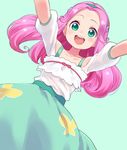  chiroru_(7450n) green_eyes hairband hanami_kotoha long_hair mahou_girls_precure! open_mouth outstretched_arms pink_hair precure shirt skirt smile solo 