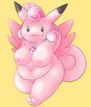  anthro anthrofied big_thighs breasts clefable female hands_behind_head looking_at_viewer nintendo nude overweight pearl_necklace pok&eacute;ball pok&eacute;mon pok&eacute;morph pussy slimefur smile standing video_games 
