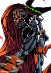  cape chain glowing glowing_eyes green_eyes image_comics male_focus rog_rockbe skull solo spawn spawn_(spawn) spikes superhero 