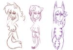  2014 alien animal_humanoid butt canine cat_humanoid cat_tail chirei clothed clothing dragon_ball dragon_ball_z fangs feline female fox fox_tail group hair humanoid imoya long_hair looking_at_viewer mammal monkey_tail monochrome open_mouth plagueofgripes rear_view saiyan shuirika simple_background sketch sketch_page smile thick_thighs white_background wide_hips wolf_tail 