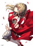  aruma_jiki ass blue_eyes breasts dress earrings fighting fighting_stance final_fantasy final_fantasy_xiv hyur jewelry large_breasts long_hair looking_at_viewer lyse_hext open_clothes red_dress red_footwear shoes solo 