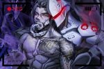  2boys abs age_difference armor bara brothers cum cum_on_body facial family genji_(overwatch) hanzo_(overwatch) incest male_focus mask multiple_boys muscle open_mouth overwatch pecs siblings tattoo yaoi 