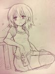  1girl alcohol beer drunk female gradient gradient_background hidamari_sketch monochrome socks solo thighhighs yuno 