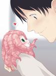  1boy 1girl blush gulp holding minigirl monster_girl no_pupils open_mouth original scylla spoken_heart tentacle tentacle_hair 