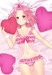  :o ass_visible_through_thighs babydoll bad_id bad_pixiv_id bangs_pinned_back bed_sheet blush bow breasts collarbone cowboy_shot daidai_jamu earrings fingernails frilled_panties frills fur_trim groin hair_ornament hairclip heart heart_hair_ornament heart_pillow highres holding jewelry long_fingernails looking_at_viewer lying medium_breasts navel on_back on_bed original panties pillow pink_bow pink_eyes pink_hair pink_panties polka_dot polka_dot_bow pom_pom_(clothes) see-through short_hair solo stomach strap_slip striped striped_bow thigh_gap underwear underwear_only wrist_cuffs 