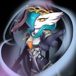  2016 anthro armor blue_hair breasts clothed clothing crossover dancer_of_the_boreal_valley dark_souls dark_souls_3 digital_media_(artwork) female gardevoir hair half-closed_eyes helmet humanoid jewelry looking_at_viewer mammal multicolored_eyes necklace nintendo offering_hand orange_eyes pok&eacute;mon rilex_lenov shiny_pok&eacute;mon solo veil video_games 