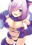  :d animal_costume animal_ears ass_visible_through_thighs blush bow breasts cleavage closed_mouth daidai_jamu dangerous_beast detached_collar elbow_gloves eyebrows eyebrows_visible_through_hair eyelashes fangs fate/grand_order fate_(series) fur_trim gloves hair_over_one_eye halloween_costume lace lace-trimmed_thighhighs lace_trim large_breasts looking_at_viewer mash_kyrielight navel o-ring open_mouth panties paw_pose purple_eyes purple_gloves purple_hair purple_panties red_bow revealing_clothes shiny shiny_skin short_hair simple_background smile solo stomach tail thighhighs underwear white_background wolf_costume wolf_ears wolf_tail 