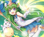  :3 :d animal_ears blue_eyes blue_skirt blush boots breasts eyebrows eyebrows_visible_through_hair from_side glint gloves green_background green_hair headdress holding holding_staff league_of_legends long_hair lulu_(league_of_legends) magical_girl open_mouth pleated_skirt shirt skirt sleeveless sleeveless_shirt small_breasts smile sora_(dkssud6580) sparkle staff star star_guardian_lulu thigh_boots thighhighs very_long_hair white_gloves white_legwear white_shirt white_wings wings 