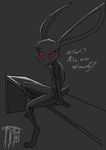  anthro black_and_white clothing comic dialogue digital_media_(artwork) disney english_text female hi_res judy_hopps lagomorph long_ears looking_at_viewer mammal monochrome police_uniform rabbit red_eyes sitting solo text thephantombeyond uniform vampire zootopia 