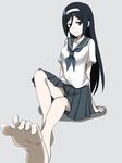  1girl black_hair feet hairband hyouka irisu_fuyumi sitting smile 