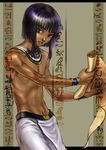  ancient_egypt artist_request blue_eyes dark_skin egyptian hieroglyphics male_focus original scroll solo topless 