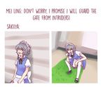  apron commentary english highres izayoi_sakuya maid meme open_mouth parody solo squatting touhou yoruny 