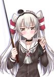  amatsukaze_(kantai_collection) ascot black_panties blonde_hair blush brown_dress brown_eyes commentary_request dress fishing_rod hair_tubes hairband holding holding_panties kantai_collection long_hair mikage_takashi panties panties_removed side-tie_panties solo twitter_username two_side_up underwear upper_body 