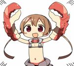  bare_shoulders brown_hair character_request crab_claw crab_girl kanikama lowres navel open_mouth red_eyes simple_background solo stomach upper_body white_background wixoss 