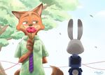  2016 anthro canine disney female fox judy_hopps lagomorph male mammal nick_wilde rabbit zootopia りくお 