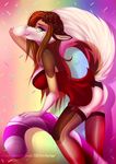  2016 anthro breasts brown_hair butt canine clothed clothing dog dress eyelashes female fluffy fluffy_tail gradie gradiewoof green_eyes hair looking_at_viewer mammal pink_nose smile solo 