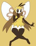  ^_^ antennae anthro arm_length_gloves breasts butterfly_wings clothing erect_nipples eyes_closed female legwear lurking_tyger nipples open_mouth open_smile pussy ribombee scarf simple_background smile thigh_highs white_body wings yellow_background yellow_body 
