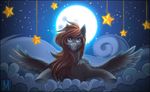  2016 blue_eyes brown_hair cloud equine fan_character feathers female feral fur grey_feathers grey_fur hair hooves looking_at_viewer mammal margony my_little_pony night outside pegasus sky smile star starry_sky wings 