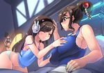 :t bare_shoulders beads bed blush breast_grab breasts brown_eyes brown_hair brushing_teeth camisole closed_eyes covered_nipples d.va_(overwatch) earmuffs glasses grabbing hair_bun hair_ornament hair_stick hand_on_hip headband huge_breasts long_hair looking_at_another medium_breasts mei_(overwatch) midriff multiple_girls navel overwatch panties petting phandit_thirathon pout short_hair shorts strap_slip tank_top tracer_(overwatch) underwear underwear_only yuri 