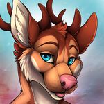  2016 abstract_background anthro antlers blue_eyes brown_fur brown_horn cervine deer digital_media_(artwork) drewski front_view fur headshot_portrait horn icon inner_ear_fluff looking_at_viewer male mammal multicolored_fur pink_nose pink_tongue portrait solo tazara tongue tongue_out white_fur 