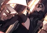  alcohol black_gloves black_legwear blonde_hair commentary_request crossed_legs cup drinking_glass elbow_gloves fate/grand_order fate_(series) flag gauntlets gloves headpiece holding holding_cup jeanne_d'arc_(alter)_(fate) jeanne_d'arc_(fate)_(all) looking_at_viewer looking_down rizky_(strated) short_hair sitting solo thighhighs window wine wine_glass yellow_eyes 